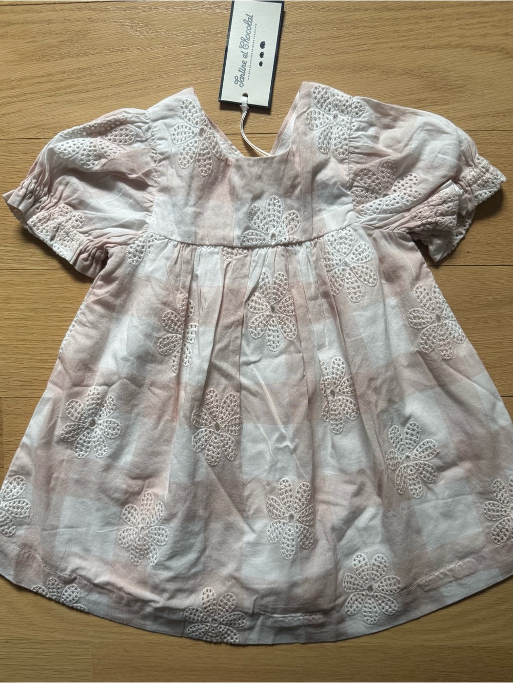 Tartine et Chocolat Pink and White Floral Eyelet Cotton Dress